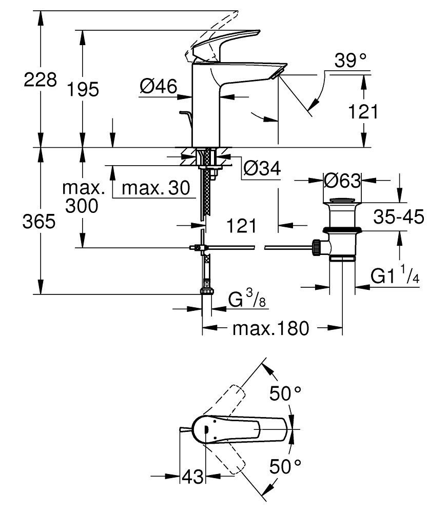 Armatura GROHE EUROSMART - za umivalnik, višja - slika 4